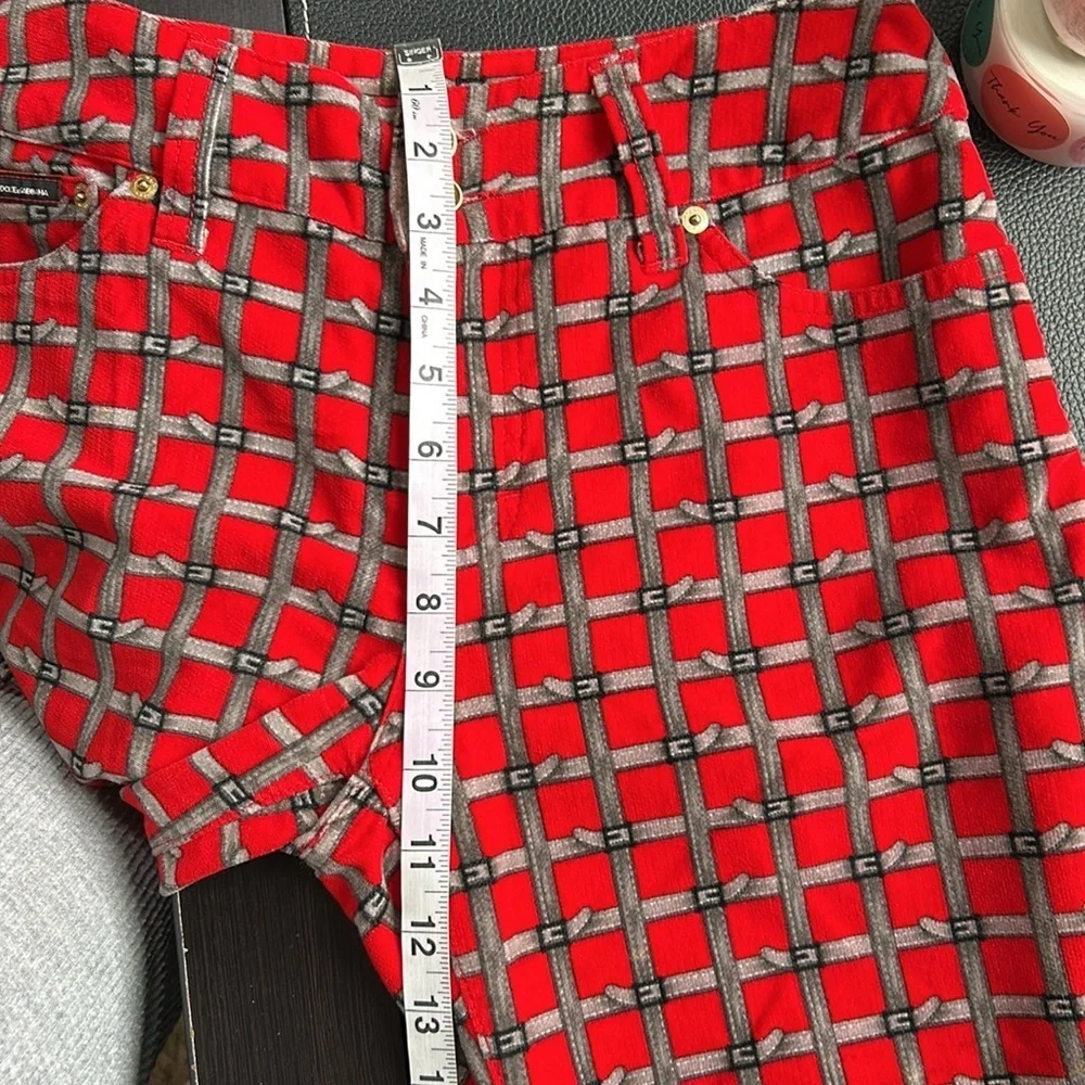 Dolce and Gabbana Velvet Pants Belt Check Print Red Checkered Womens Y2K D&G 10 - Picture 12 of 13